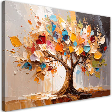 Quadro su tela, Albero della vita colorato in 3D imitazione pittura - 100x70
