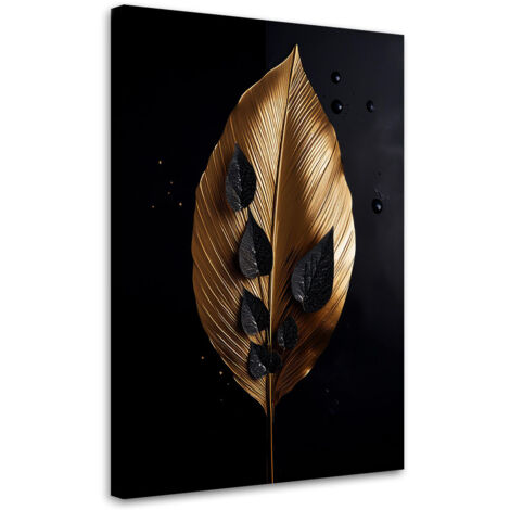 Quadro su tela, Foglia d'oro su sfondo nero - 40x60 (1/3)