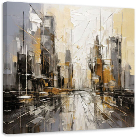 Quadro Dipinto A Mano YS-Art: Astratto Moderno Grigio, Nero E Oro Su Tela, 140x100 Cm Con Cornice. Fatto In Germania, Pronto Da Appendere.