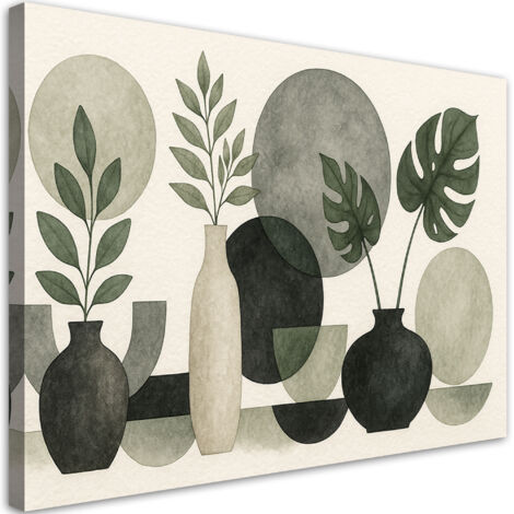 Quadro su tela, Fiori Foglie Minimalismo Verde Natura - 60x40