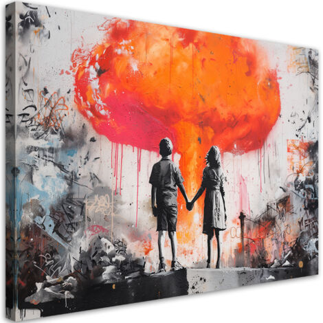 Quadro su tela, Coppia innamorata Street Art - 60x40 (1/3)