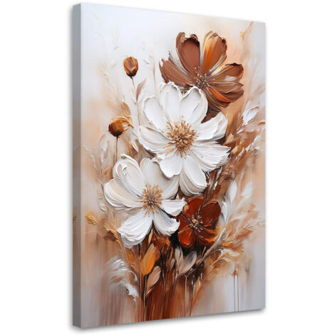 Quadro su tela, Fiori bianchi su sfondo beige - 40x60 (1/3)