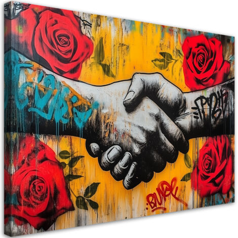 Quadro su tela, Stretta di mano Street Art Banksy - 60x40 (1/3)