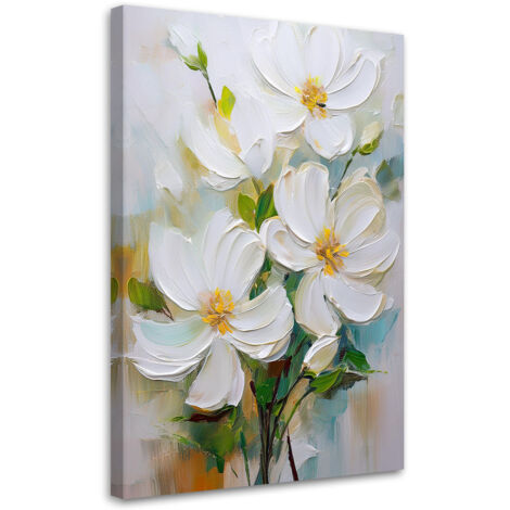 Quadro su tela, Fiori di campo dipinti di bianco Natura - 80x120 (1/3)