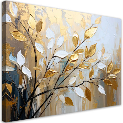 Quadro su tela, Glamour Foglie dorate Rametti - 90x60
