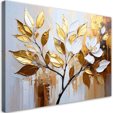 Quadro su tela, Foglie dorate Rametti Glamour - 60x40 (1/3)
