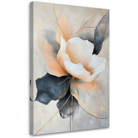 Quadro su tela, Fiore astratto beige e grigio - 70x100