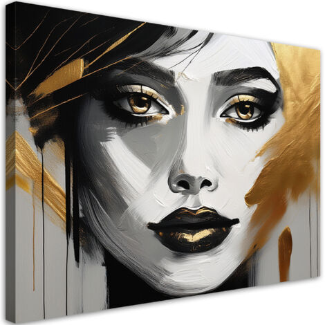 Quadro su tela, Volto di donna con elementi dorati glamour - 60x40 (1/3)