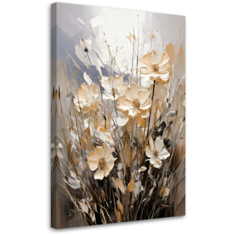 Quadro su tela, Fiori Acquerello Beige Natura Minimalismo - 70x100