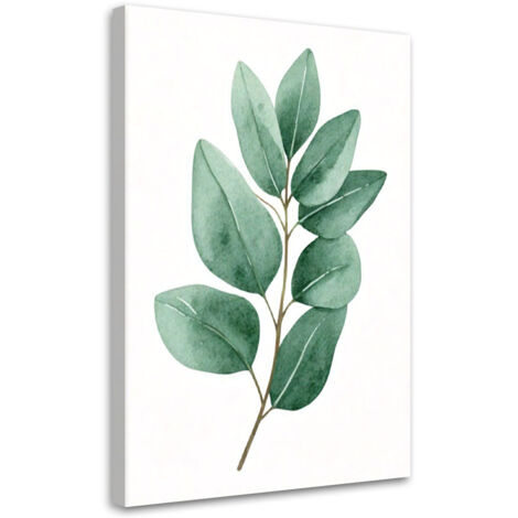 Quadro su tela, Ramo Foglie Acquerello Verde Minimalismo - 40x60 (1/3)