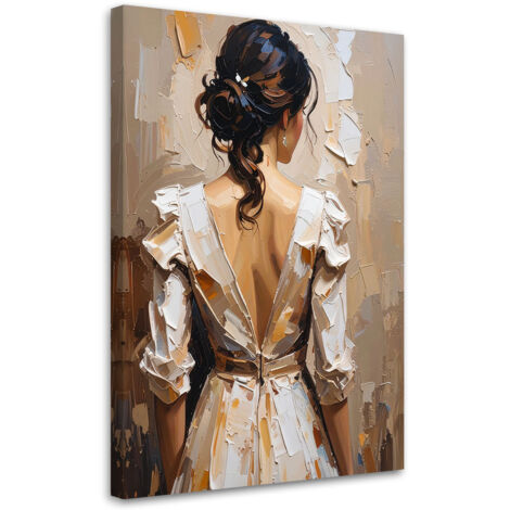 Quadro su tela, Donna in abito bianco effetto pittura - 80x120 (1/3)