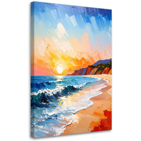Quadro su tela, Paesaggio Mare Spiaggia Tramonto - 80x120 (1/2)