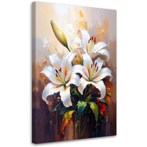 Quadro su tela, Gigli bianchi Fiori come dipinti - 80x120 (1/2)