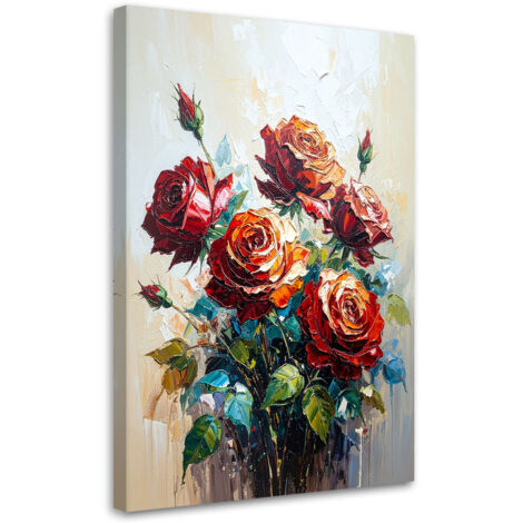 Quadro su tela, Rose rosse Fiori imitazione pittura - 80x120 (1/2)