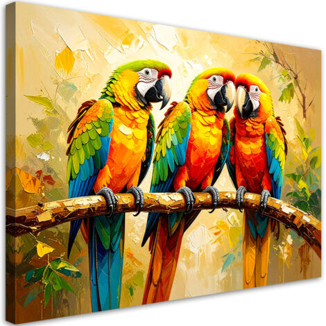 Quadro su tela, Pappagalli colorati su un ramo - 60x40 (1/2)
