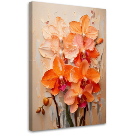 Quadro su tela, Orchidee Arancione Impasto Fiori Sfondo color pastello - 80x120 (1/3)