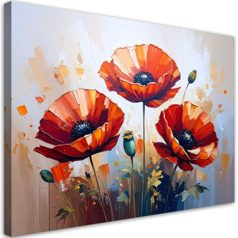 Quadro su tela, Papaveri rossi su sfondo beige - 90x60 (1/2)