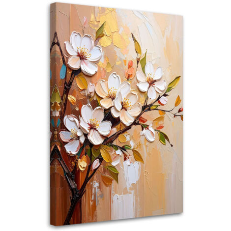 Quadro su tela, Fiori bianchi Rametti effetto pittura - 80x120 (1/2)