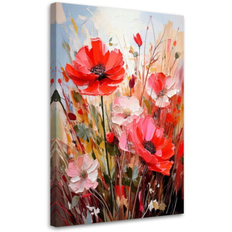 Quadro su tela, Fiori di campo Acquerello Rosso Natura - 40x60 (1/3)