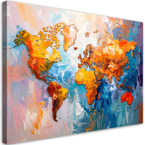 Quadro su tela, Mappa del mondo colorata - 60x40