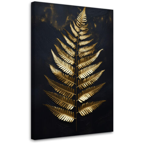 Quadro su tela, Foglia di felce dorata su sfondo nero - 80x120 (1/3)