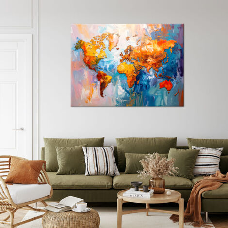 Quadro Tela Mappa Del Mondo Vintage Seppia – Stampa Wall Art Canvas 48x36 Incorniciata