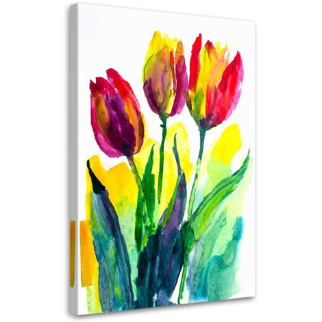 Quadro su tela, Tulipani acquerello colorato natura primavera - 80x120 (1/3)