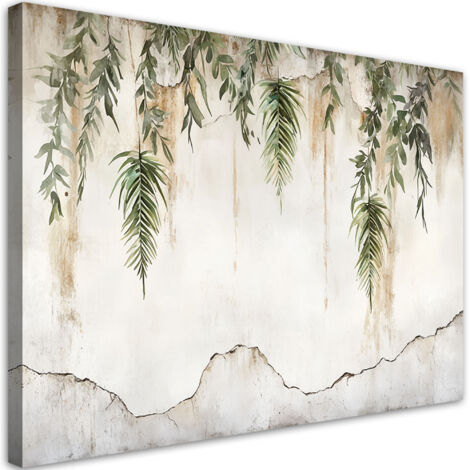 Quadro su tela, Foglie verdi pendenti su sfondo beige - 120x80 (1/3)