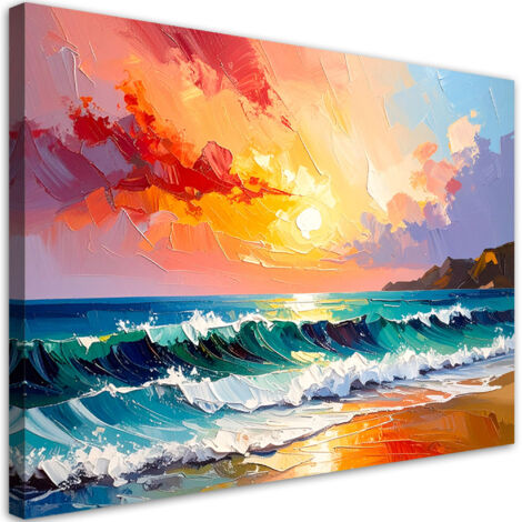 Quadro su tela, Spiaggia Mare Onde Paesaggio come dipinto - 90x60