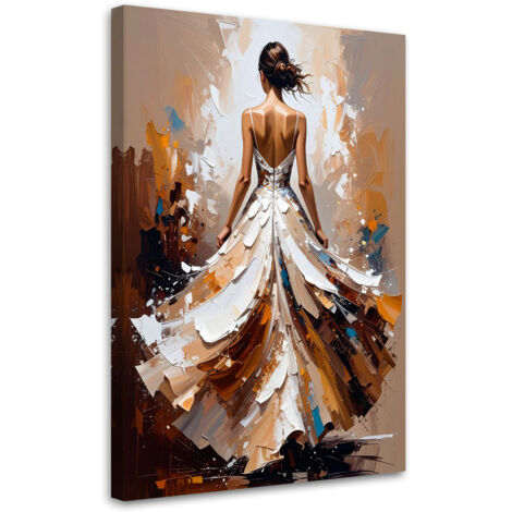 Quadro su tela, Donna in abito bianco effetto pittura - 80x120 (1/2)