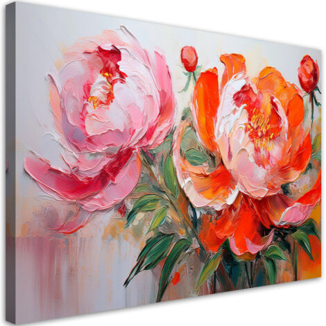 Quadro su tela, Fiori di peonia rosa Arancione - 120x80 (1/3)