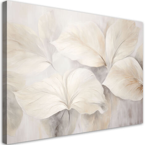 Quadro su tela, Foglie di piante beige natura 3d boho - 100x70
