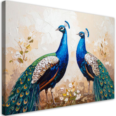 Quadro su tela, Pavoni colorati Uccelli Natura - 120x80 (1/2)