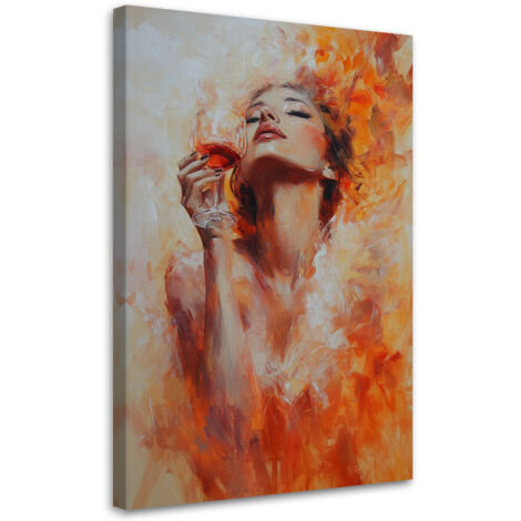 Quadro su tela, Ragazza con un bicchiere di vino Arancione - 80x120 (1/3)