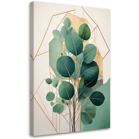 Quadro su tela, Foglie di eucalipto Geometrico Oro Verde Moderno - 40x60 (1/3)