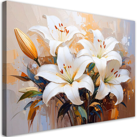 Quadro su tela, Gigli bianchi Fiori dipinti - 120x80 (1/2)