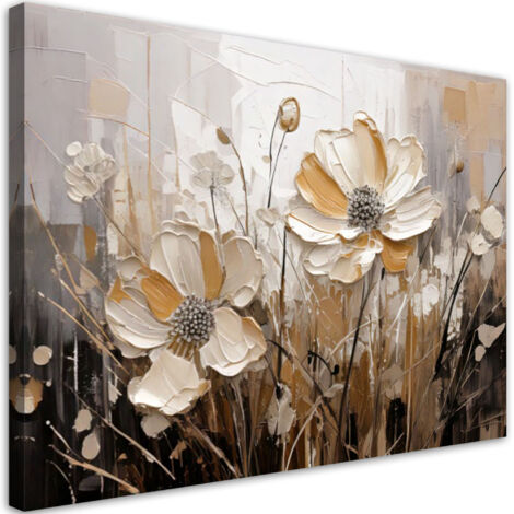 Quadro su tela, Fiori beige di campo Astratto - 90x60