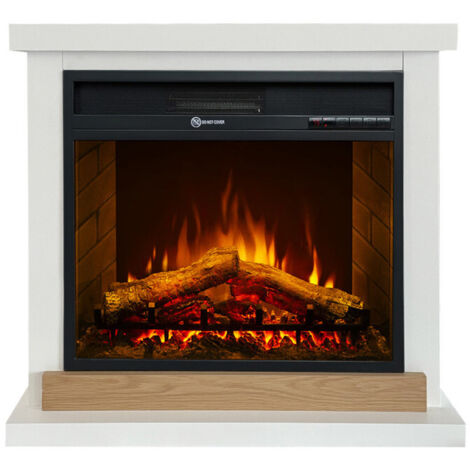 Camino elettrico caminetto da terra Stoccolma in legno bianco L75xP28xH70 cm