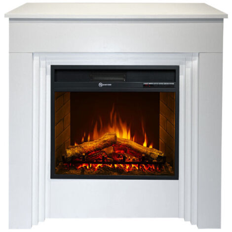 Camino elettrico caminetto da terra BELLINI in legno Bianco Made in Italy L96 x P35 x H96