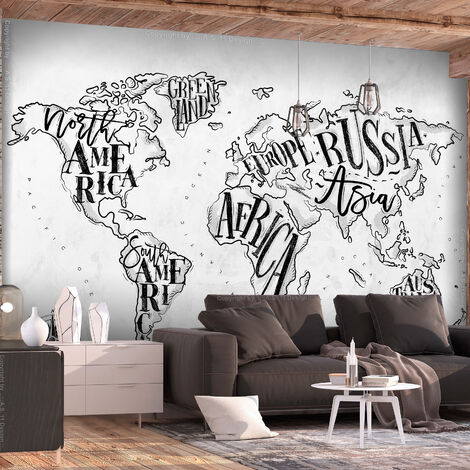 Fotomurale adesivo - Retro Continents (Grey) - 98x70