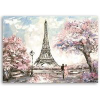 Parigi Decorazione da parete rosa per camera da letto delle ragazze, decorazione per camera da letto con Torre Eiffel, opera d'arte moderna per pareti, fiori rosa, stampe su tela, decorazione da