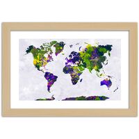 Quadro con cornice, Mappa del mondo dipinta - 30x20