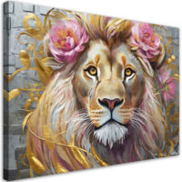 Quadro su tela, Leone Fiori Animali - 100x70