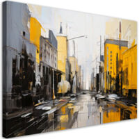 Quadro su tela, Architettura della città astratto giallo - 120x80