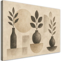Quadro su tela, Vasi Foglie Astrattismo Beige Minimalismo - 120x80