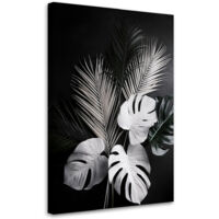 Quadro su tela, Foglie di monstera Foglie di palma in bianco e nero - 80x120