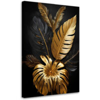 Quadro su tela, Foglie di palma dorate Monstera - 80x120