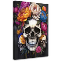 Quadro su tela, Teschio Peonie Fiori colorati - 80x120