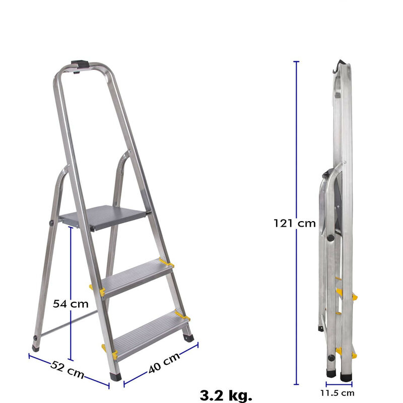 scala alluminio everest con 7 gradini e portata massima 150 kg, 120x49x193  cm