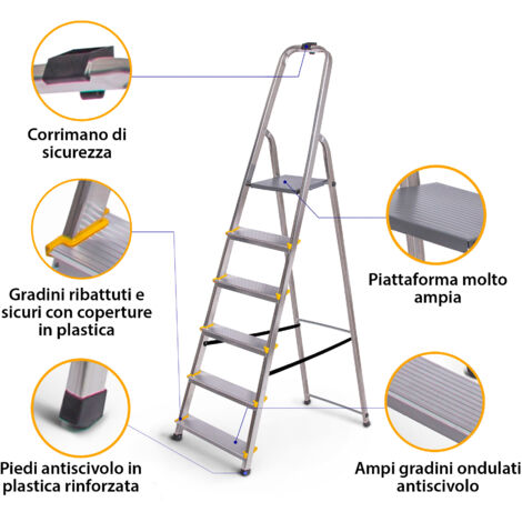 Scala pieghevole alluminio 6 gradini